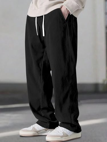Image of Preneum Men Mid Rise Poly Cotton Loose Fit Trouser|Korean Style Travel & Lounge Wear with Pockets (Available in Plus Size)