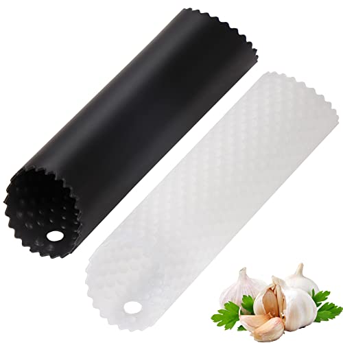 Image of Sinnsally Garlic Peeler Skin Remover Roller,Easy Quick to Peeled Garlic Cloves with Silicone Tube Roller Garlic Peeling Kitchen Tool (Black,Clear)