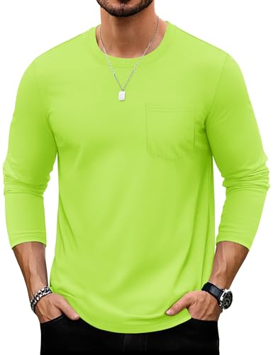 TACVASEN Mens Long Sleeve Tee Shirts Cotton Lightweight Casual Pocket Crew Neck Work T Shirts for All Season
