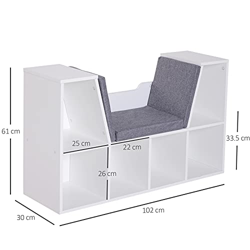 HOMCOM Bookcase Storage Shelf with Cushioned Reading Seat, Cube Bookshelf Organizer for Bedroom Living Room, White HOMCOM Bookcase Storage Shelf with Cushioned Reading Seat, Cube Bookshelf Organizer for Bedroom Living Room, White
