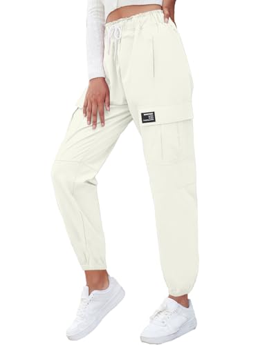 Image of SANGTREE Girls & Womens Cargo Pants Elastic Waist Drawstring Tapered Jogger Pants with Pockets, 6 Years-Women 2XL