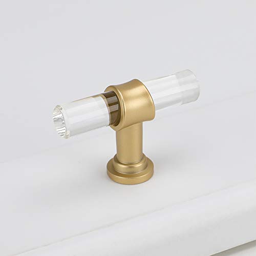 homdiy Acrylic Cabinet Knobs Gold Drawer Knobs - LS9165GD Brushed Brass Cabinet Knobs Clear Drawer Knobs Gold Knobs for Dresser Drawer, Single Hole, 10 Pack