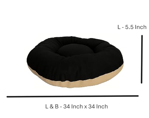 Image of The Pets Company Calming Dog & Cat Bed | Soft Fluffy Donut Reversible, Washable Pet Bed for Puppies | Cozy Plush Anti-Anxiety Cushion |, (L-34 Inch x B-34 Inch x H-5.5 Inch), Black & Beige-Large