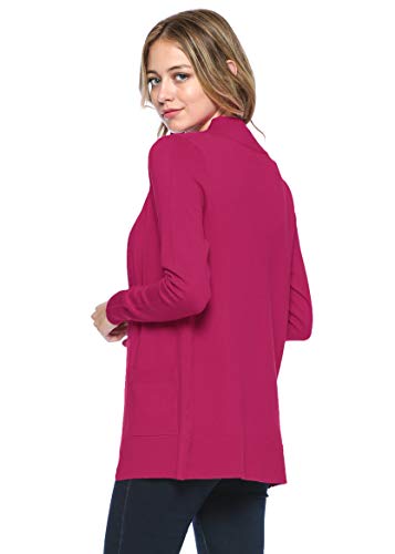 Image of Urban Look Womens Basic Long Sleeve Open Front Comfy Sweater Cardigan (Large, Magenta)