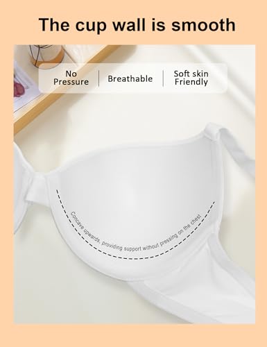 ohmydear Plus Size White Women's Bras Underwired Comfort Push Up Bras Ladies Smooth T Shirt Lingerie Sexy Deep V Plunge Soft Cup Bralette, 40C - Image 4
