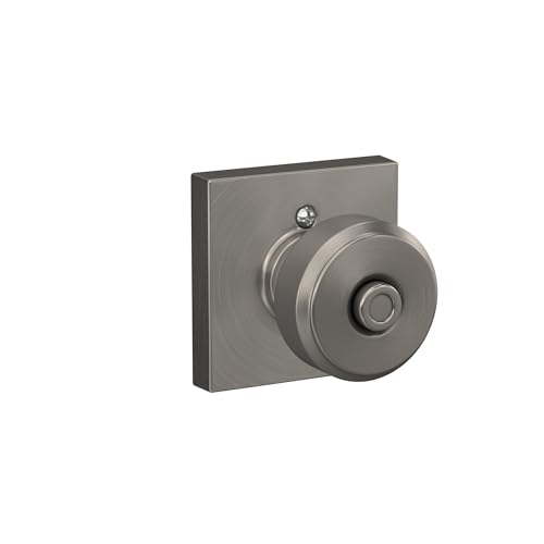 Image of Schlage F40 BWE 619 COL Bowery Door Knob with Collins Trim, Bed & Bath Privacy Lock, Satin Nickel