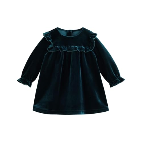 marc & janie Girls Velvet Vintage Puff Sleeve Dress Round Neck Patchwork Micro Pleated Lace Skirt 232033