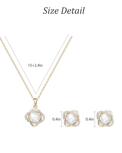14K Gold Plated and Silver Pearl Jewelry Set for Women - Matching Pearl Necklace and Earring Set with Wrapped Design, June Birthstone Jewelry Set for Gift - Image 4