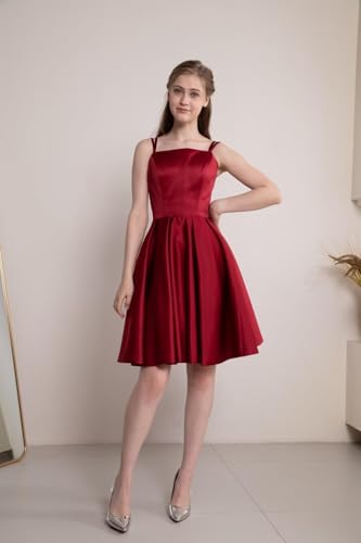 Satin Homecoming Dresses for Teens 2025 Spaghetti Straps A-line Square Neck Short Prom Dresses with Pockets2