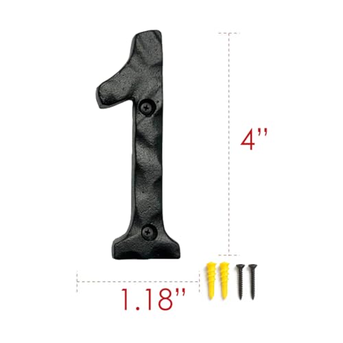 Image of NACH House Numbers for Outside, 4 inch Black Address Numbers for House - Number 1 - Rustic Numbers for Outside with Mounting Hardware