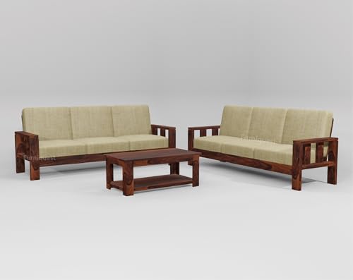 Image of 6 Seater Sofa Set for Living Room | Solid Sheesham Wood 6 Seater Sofa Set | Wooden Sofa Set 6 Seater for Living Room & Home Furniture 3+3 (Natural Finish)