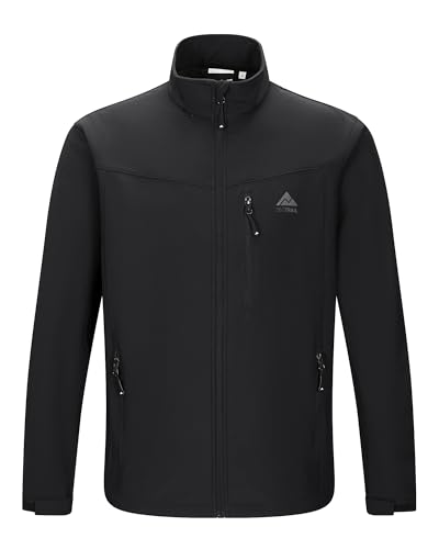 360TRAIL Herren Softshelljacke Wasserdichte Übergangsjacke Winddichte Outdoorjacke Atmungsaktive Funktionsjacke Microfleece-Innenseite für Freizeit Wandern Radfahren Schwarz L