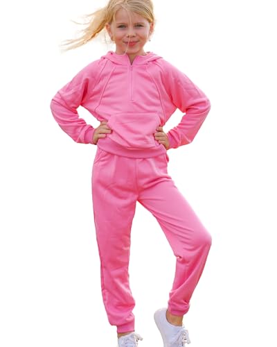 fioukiay Girls Outfits 2 Piece Half Zipper Hoodies Sweatsuits Long Sleeve Athletic Sweatshirts and Sweatpants with Pockets