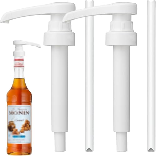 HENGBIRD Bomba Sirope 2 Piezas con 4 Tubos, Dosificador 10ml Reutilizable Compatible con Botella Monin 0,7L/1L, Bomba para Jarabe Antigoteo de Plástico Alimentario para Café, Bar y Cocina