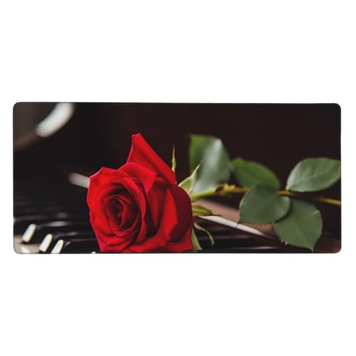 Tapis de souris bureau XXL antidérapant motif piano rose rouge pour le travail à la maison