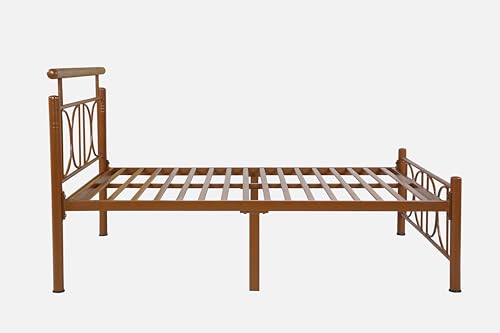 Image of Mexo Metal Single Size Bed Without Storage | Wrought Iron Single Bed with Headboard & Footboard| Sturdy Powder Coated Platform Cot for Bedroom, Living Room, (Mexo Brown)