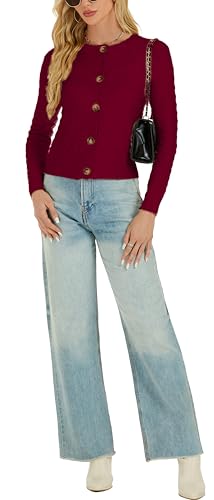 Image of Women's Long Sleeve Cropped Knitted Sweater Cardigan Button Down Open Front Knitted Shrug Sweaters