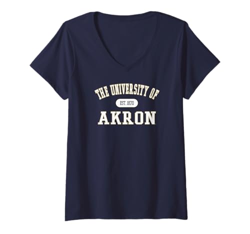 Womens Akron Zips Varsity Navy Officially Licensed V-Neck T-Shirt