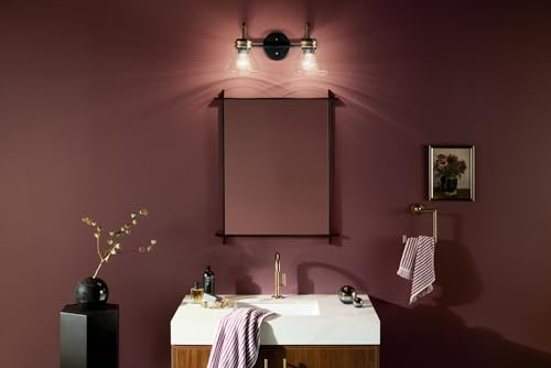 Image of Kichler Farum 19.25 inch 2-Light Bathroom Vanity Light Fixture with Clear Glass in Black, Modern Wall Mount Light for Vanity Mirror Over Sink (19.25 inch W x 9.5 inch H), 55154BKCLR