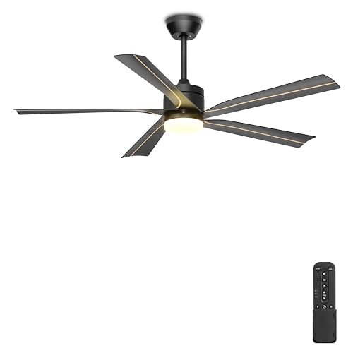 Phylluz 56" Ceiling Fan with Light, Black Ceiling Fan Remote Control - 3CCT, Quiet DC Motor Ceiling Fans for Indoor Outdoor Patio, Living Room