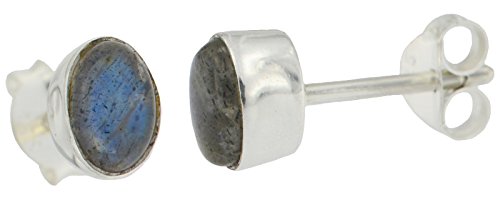 ERCE Labradorite Gemstone Ear Studs Gemstone oval 925 Sterling Silver