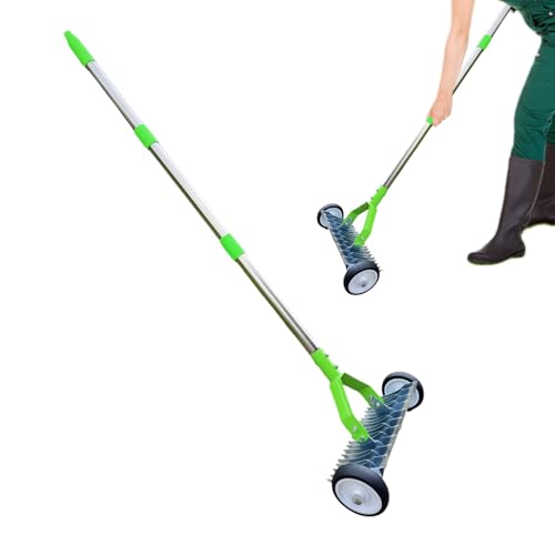 Ancsttu Rastrillo para Césped - Metal Resistente con Ruedas Y Mango Largo,Rastrillo Nivelador Y Escarificador para Césped,para Uso En Exteriores Jardín Y Patio Hojas Hierba Aflojar Tierra Y Recoger