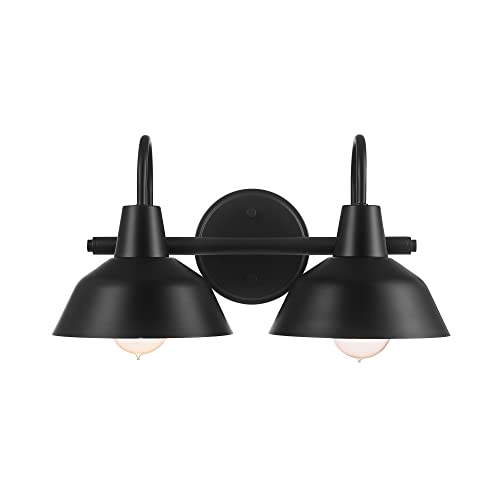 Image of Globe Electric 63000004 3-Piece Bathroom Set, Matte Black, 15.5 inch 2-Light Vanity Light, Towel Ring, Toilet Paper Holder, Bulb Not Included