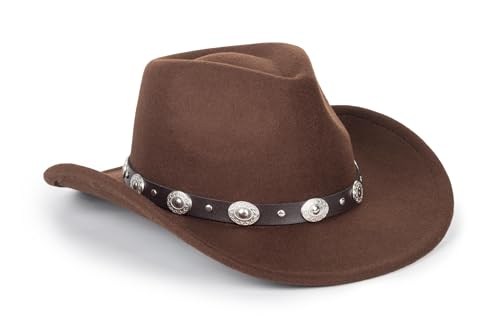 NociHah Chapeau de cowboy classique pour homme et femme Chapeau de cowgirl à large bord Chapeau Fedora en feutre (S-M) Marron, Accessoire de Déguisement, marron, M
