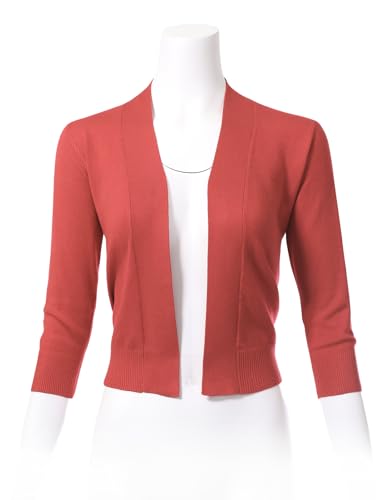Image of Allsense Women's 3 /4 Sleeve Cropped Shrug Cardigan | Classic Bolero, Open-Front, Lightweight Soft Fine Knit Cover Up