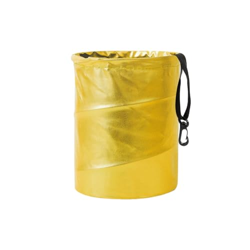 Image of Collapsible Trash Can Car Garbage Bag - Leather Pop-up Car Trash Bin with Elastic Band - Hanging Foldable Garbage Can Vehicle Waste Basket Bin - Double-Layer Washable Bag for Cars Camping (Gold)