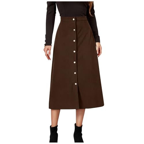 Corduroy Skirt Women Midi Business Casual Button Down Front Slit Work Long Skirt High Waisted Cord Teacher Skirts
