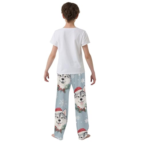 Xmas Husky Snowflake Boys Long Pants Soft Trousers Elastic Waist Kids Lounge Bottoms with Pockets S-XL3