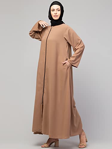 Image of Mallika Women Modest Wear Nida Matt Front Open Zipper Abaya Burkha for Everyday use (Skin, XL)