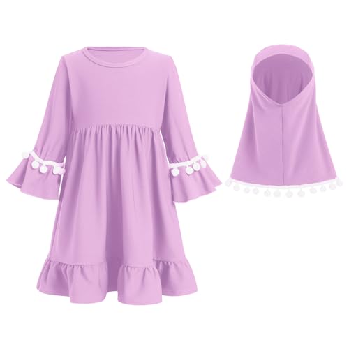 ODASDO Newborn Infant Baby Girls Prayer Dress Muslim Clothes for Toddler Kids Long Sleeve Abaya with Hijab Two Piece Set