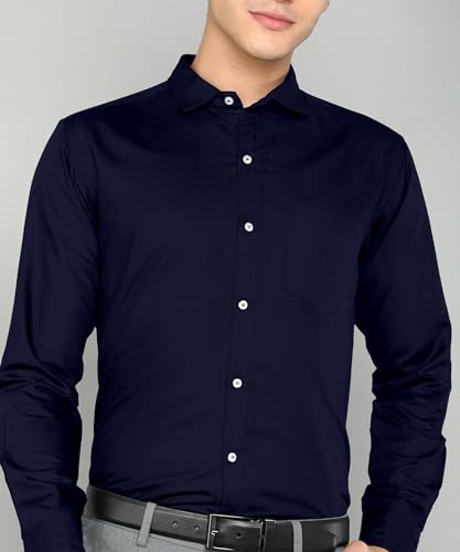 Image of MILDIN Men's Pure Cotton Striped Printed Shirt with Spread Collared Neck Full Sleeve Curved Hemline Button Closure and Regular Fit | Shirt for Man