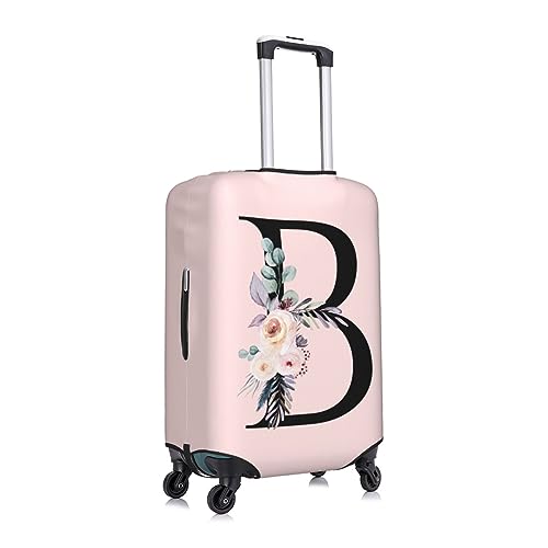Spandex Travel Luggage Cover Cute Pink Suitcase Protector Bag,Black Letter B With Boho Floral Flowers Leaves Anti-Scratch,Dust-Proof Washable Suitcase Sleeve For Kid Adult,L (For 25-28 Inch Luggage)3