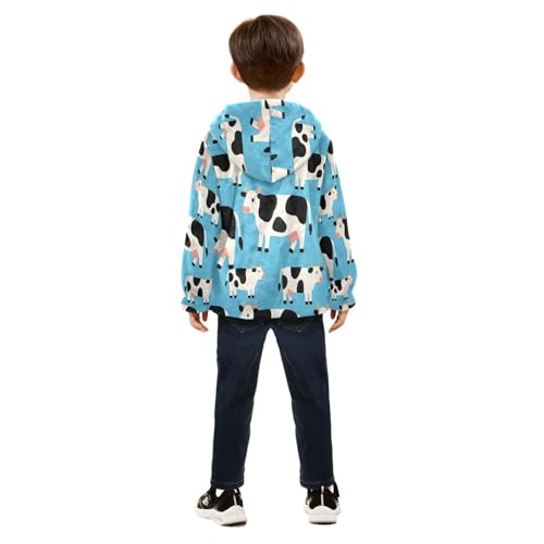 Cow Print on Blue Background Toddler Fleece Jacket Girl Boys Hooded Fleece Jacket Coat Warm Outwear Zip-up 3-10T4