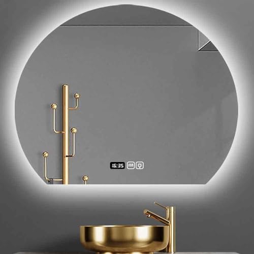 Yu Ru Espejo de Pared para baño, Espejo de Pared de baño Grande Espejo Iluminado Regulable Continuo Irregular, Espejo LED antivaho con luz de 3 Colores, cálido/Natura (Color : C, Size : 90CM)