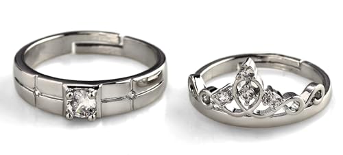 925 Sterling Silver 2pcs Set of King And Queen Matching Promise Rings for Couples Anniversary Valentine's Jewelry Gifts For Her