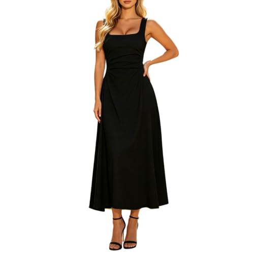Robe d'été élégante à col en U avec taille froncée sculptante