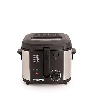 CREATE Quickfriy elektrische frituurpan met transparant deksel, 4 vooraf ingestelde frituurprogramma’s, 2180 W, tot 190 °C, oliefilter, programmeerbaar, grij