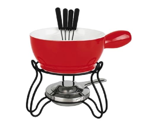 Conjunto de Fondue Cerâmica, Vermelho, 700ml, 8 Peças com Panela e Garfos em Inox (Vermelho)
