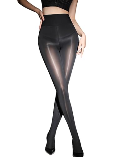 HTRUIYA Shiny Tights for Women Sheer Control Top Pantyhose with Plus Size Crotch Tights Reinforced Toes For Ladies Stocking