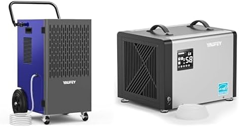 Yaufey 155 Pints Commercial Dehumidifier with Pump for up to Basement up to 8000 Sq. Ft (Blue) & Yaufey 70 Pints Commercial Dehumidifier with Pump up to 5000 Sq. Ft (Grey)