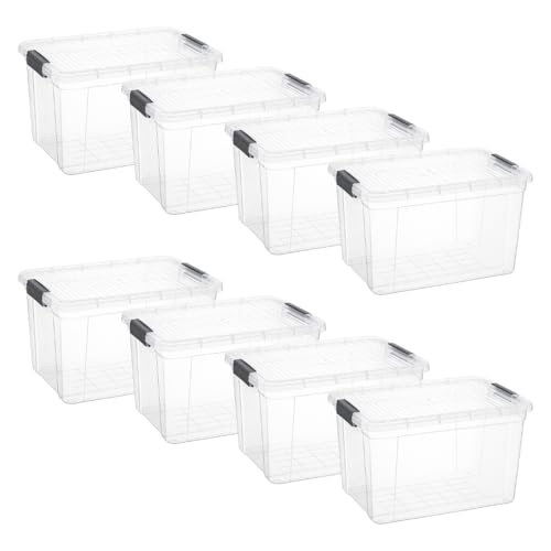 Image of Superio 14.7 Quart Clear Plastic Storage Boxes with Lids, Stackable Organizer Containers, BPA-Free Storage Bins for Home, Office, School & Dorm, 8 Pack
