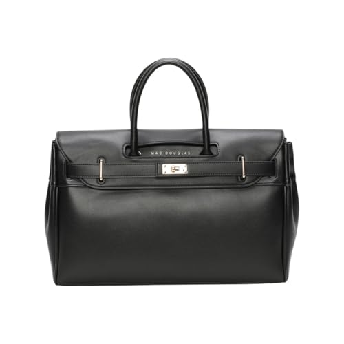 MAC DOUGLAS - Sac à Main Noir - Le Pyla de la Collection Meryl - CS01 - Taille S : 40,5 x 26 x 17,5 cm - Cadenas Décoratif et son Pendentif Clé - 3 poches...