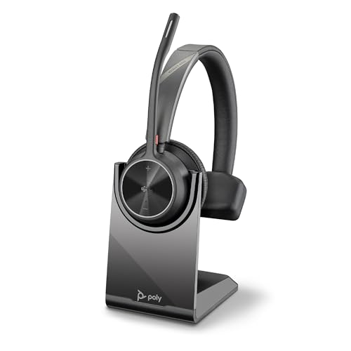 Auricular inalámbrico y soporte de carga Poly Voyager 4310 UC   Auricular Bluetooth monoaural con micrófono de brazo con cancelación de ruido   Conéctalo a PC/Mac/dispositivo móvil