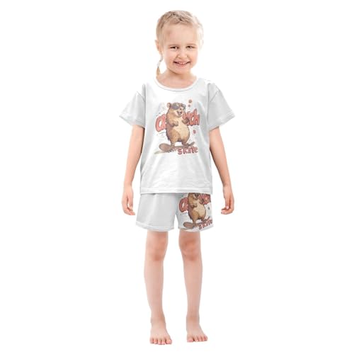 Sunglasses Cartoon White Pajama Set Short Sleeve PJS 2 Piece Summer Pajamas Shorts Sets Cotton 5Y3