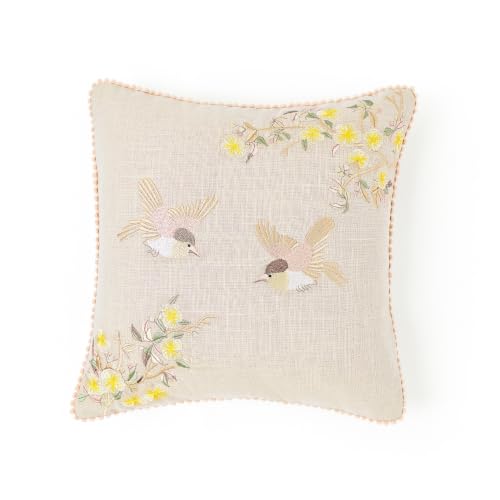 Image of haus & kinder Cushion Cover 16 x 16 Inch | Embroidered Decorative Cushion Cover for Sofa, Bed & Home Decor | Arbor Wing Beige | Pack of 1