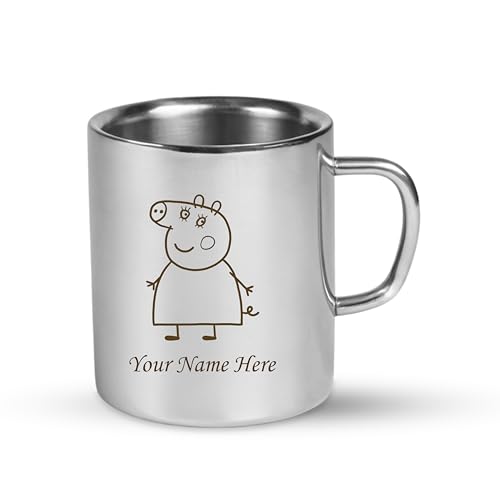 Image of SAVRI Personalized Stainless Steel Mug for Kids with Customized Name Engraved & Cartoon Design | 220 ml Double Wall Insulated Mug for School, Milk, Juice & Water